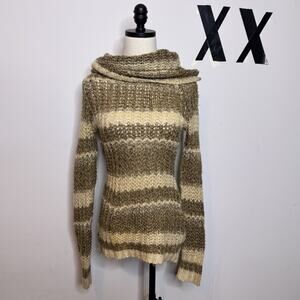 Vintage Y2K Striped Cowl Neck Sweater Chunky Knit Tunic Indie Grunge Fairy S